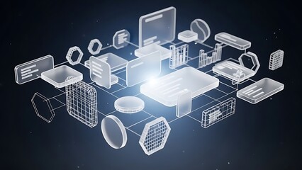 Futuristic technology concept with glowing digital devices and icons