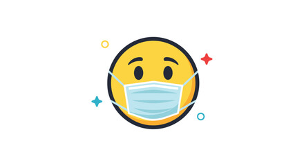 Yellow circular emoji wearing a surgical face mask as a representation of health safety and protection during a medical crisis or flu season.