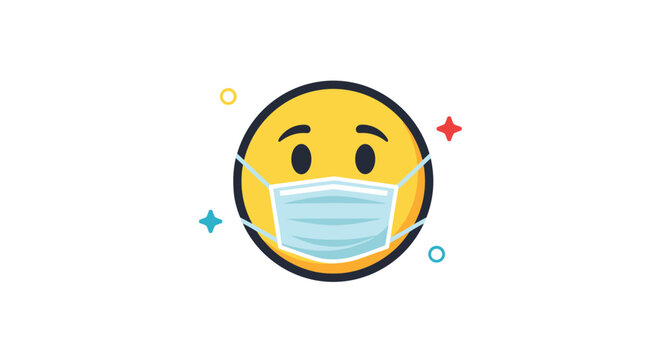 Yellow circular emoji wearing a surgical face mask as a representation of health safety and protection during a medical crisis or flu season.