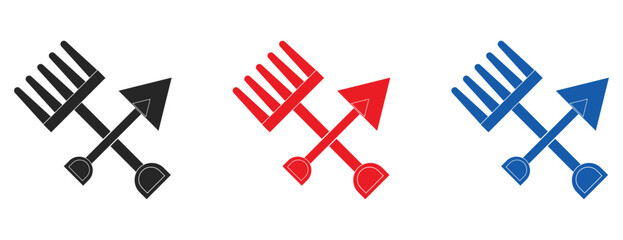 Crossed garden fork and shovel tool icons, agriculture and landscaping equipment © MillionGraphics