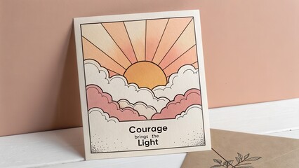 Card featuring a sunrise breaking through clouds inspiring courage