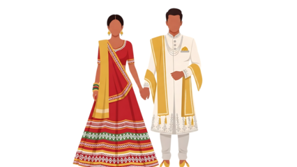 Traditional Indian couple in festive attire isolated on transparent background