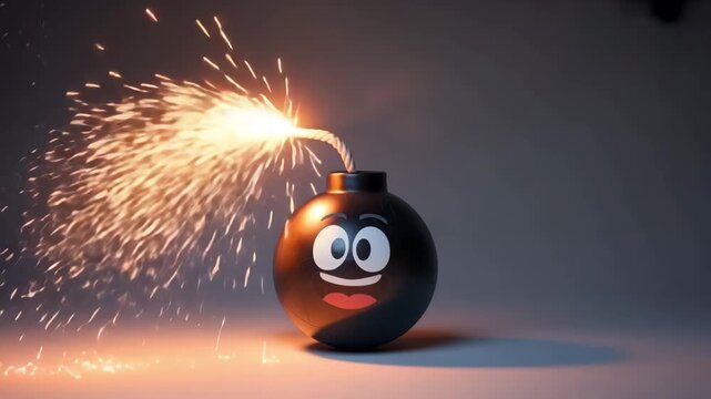 Dramatic cartoon bomb exploding with bright fireworks at night