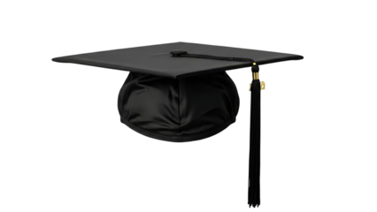 Black graduation cap and tassel isolated on transparent background