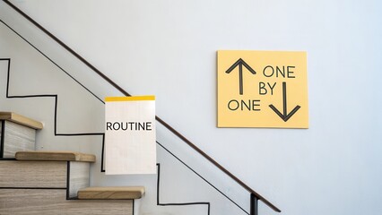 Illustration showing stair steps with routine concept and arrow signs