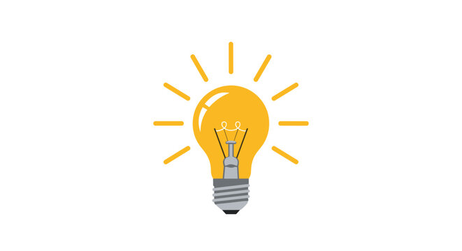 Glowing light bulb illustration representing a bright idea creativity and inspiration with radiating rays of light.