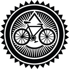Fototapeta premium Vintage bicycle emblem with triangular mountain silhouette