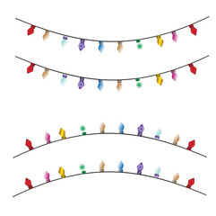 Christmas Lights Isolated on Transparent Backgound. Festive Colorful Christmas Lights String Decoration. Vector Graphic for Christmas Cards, Banners, Poster, Web