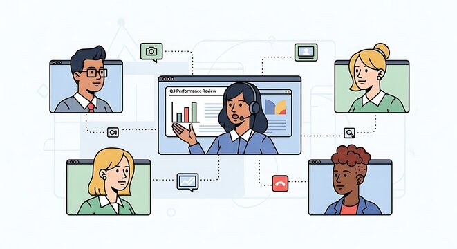 Online Business Meeting and Remote Work Collaboration. - Powered by Adobe