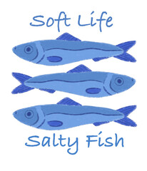 Vector illustration of a cartoon fish on a blue background plate featuring marine art design with seafood icons like tuna and salmon for aquatic nature underwater signs