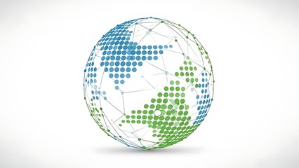 A modern illustration of a global earth sphere showing a world map with digital binary elements representing global connection and technology