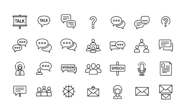 Thin line speaking and communication icons vector set for infographics and presentation design