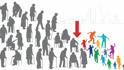 Generational shift from elderly to young people with downward trend.