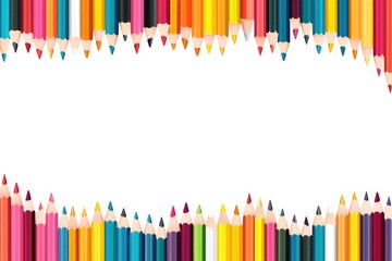colorful pencils border with copy space on white background, school and education concept, vector banner