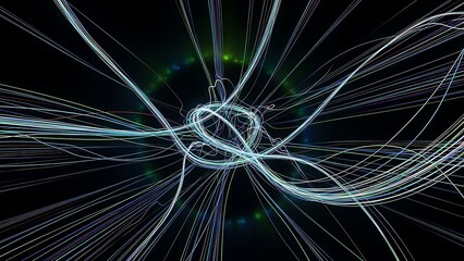 Futuristic abstract blue fractal wallpaper featuring a glowing wave pattern and bright energy lines against a dark space backdrop for a high-tech art design