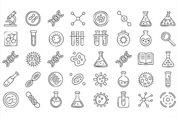 Laboratory Science Line Icons for Medical Apps, Data Dashboards, Education Tools