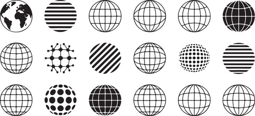 Set of globe icons sphere planet earth symbol world map geography communication internet and global network sign