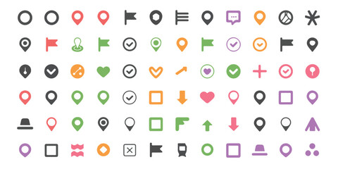 Set of location pin map pointer icons navigation symbols for gps map application and travel destination markers