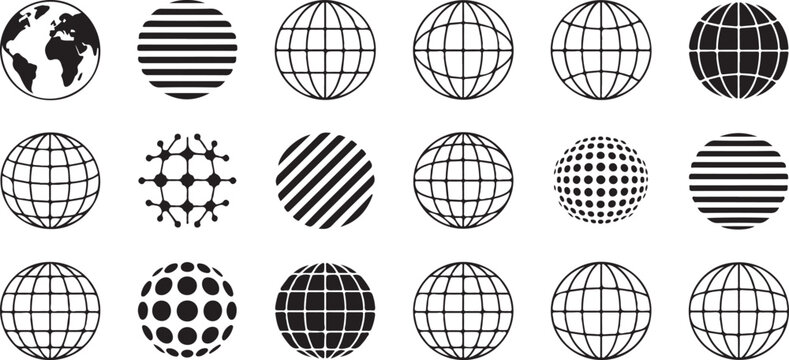 Set of globe icons sphere planet earth symbol world map geography communication internet and global network sign