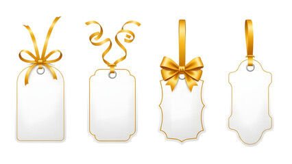 Four blank gift tags isolated on transparent background