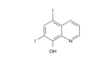 diiodohydroxyquinoline molecule, structural chemical formula, ball-and-stick model, isolated image antiprotozoal agent