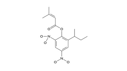 binapacryl molecule, structural chemical formula, ball-and-stick model, isolated image fungicide