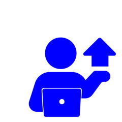 成長と向上を示すビジネスパーソンのシンプルアイコン(青)