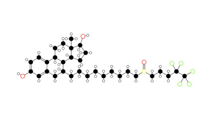 fulvestrant molecule, structural chemical formula, ball-and-stick model, isolated image estrogen receptor antagonist