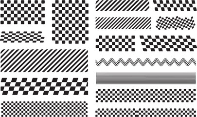 Fototapeta premium Set of racing flag elements vector illustration isolated on transparent background checkered and striped shapes for auto sport designs