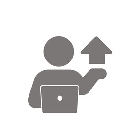 成長と向上を示すビジネスパーソンのシンプルアイコン(グレー)