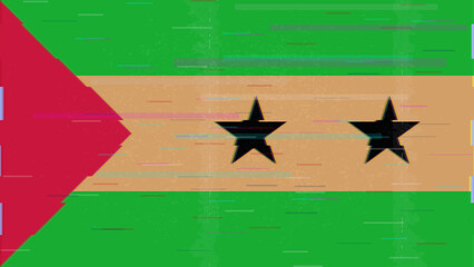 Sao Tome and Principe glitch flag vector, RGB split distortion, digital abstract video frame illustration