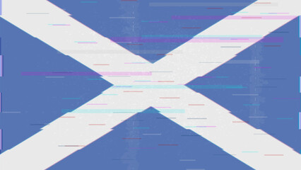 Scotland glitch flag vector, RGB split distortion, digital abstract video frame illustration