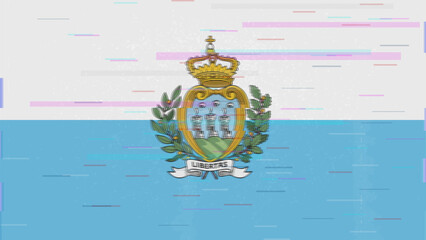 San Marino glitch flag vector, RGB split distortion, digital abstract video frame illustration