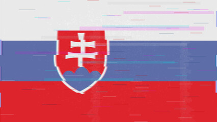 Slovakia glitch flag vector, RGB split distortion, digital abstract video frame illustration