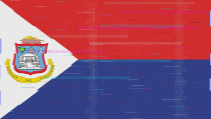 Sint Maarten glitch flag vector, RGB split distortion, digital abstract video frame illustration