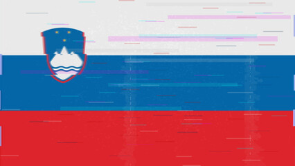 Slovenia glitch flag vector, RGB split distortion, digital abstract video frame illustration