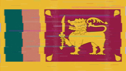 Sri Lanka glitch flag vector, RGB split distortion, digital abstract video frame illustration