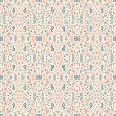 Seamless Ornamental Paisley Pattern with Floral Motifs &ndash; Vintage Boho Multicolor Ethnic Textile Background