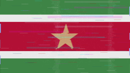 Suriname glitch flag vector, RGB split distortion, digital abstract video frame illustration