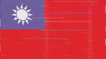 Taiwan glitch flag vector, RGB split distortion, digital abstract video frame illustration