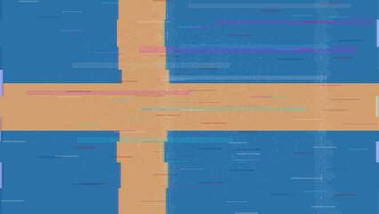 Sweden glitch flag vector, RGB split distortion, digital abstract video frame illustration
