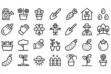 Home Garden Plant Icons for Growing, Harvest, and Care Concepts