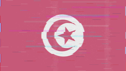 Tunisia glitch flag vector, RGB split distortion, digital abstract video frame illustration