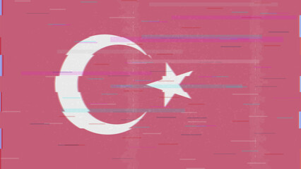 Turkey glitch flag vector, RGB split distortion, digital abstract video frame illustration