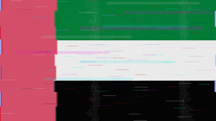 United Arab Emirates glitch flag vector, RGB split distortion, digital abstract video frame illustration