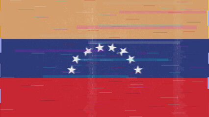 Venezuela glitch flag vector, RGB split distortion, digital abstract video frame illustration