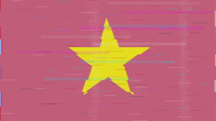 Vietnam glitch flag vector, RGB split distortion, digital abstract video frame illustration