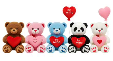 Adorable teddy bears with heart shaped balloons and valentines perfect for designs on transparent background.