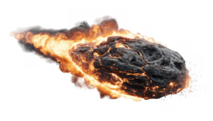 Large Meteorite Burning Up in Atmosphere fire explosion isolated on a transparent background
