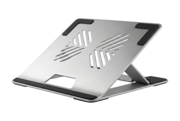 Aluminum adjustable laptop stand. Ergonomic office accessory.